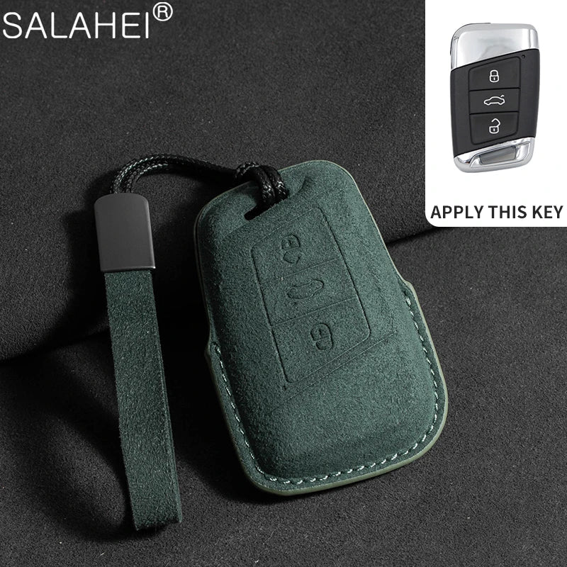 Wildleder Autoschlüssel Hülle para VW, Skoda y SEAT - Funda para llave premium para Passat B8, Tiguan MK2, Golf 8, Octavia A7/A8 y Leon MK4 
