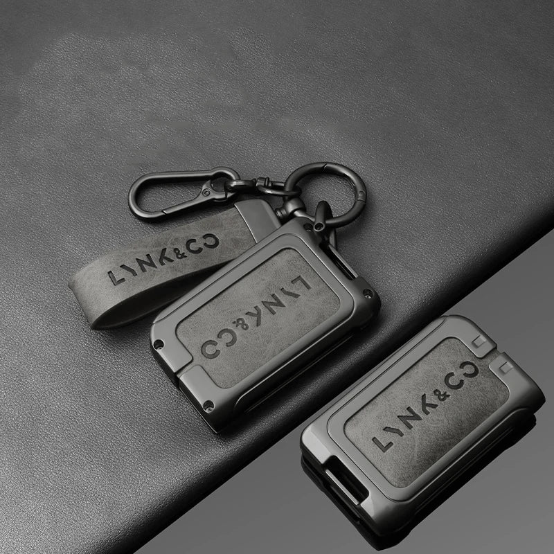 Premium Autoschlüssel Hülle aus Metall & Leder für Lynk & Co 01 & 05 – Robuste Alloy Key Case Cover mit Schlüsselanhänger