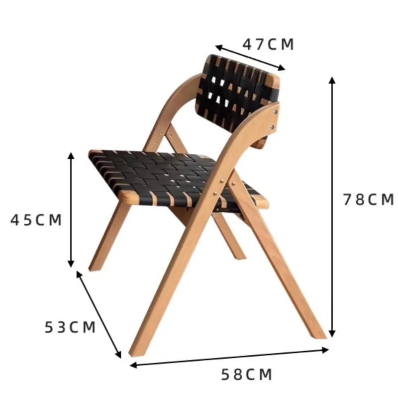 MOMO Retro Esszimmerstuhl aus Massivholz & Sattelleder – Klappbarer Designerstuhl im Wabi-Sabi Stil aus Eiche