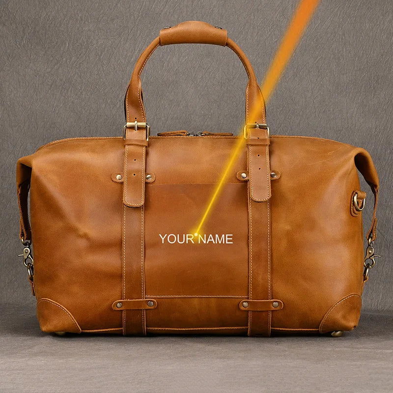 Luufan Crazy Horse Leder Reisetasche für Herren – Große Vintage Travel Duffel aus echtem Rindsleder mit Schultergurt