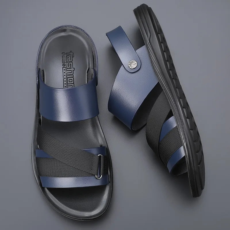 Herren Leder Slipper Sommer 2025 – Modische Slides mit Komfort-Sohle, Leichte Beach Sandalen für Alltag & Freizeit