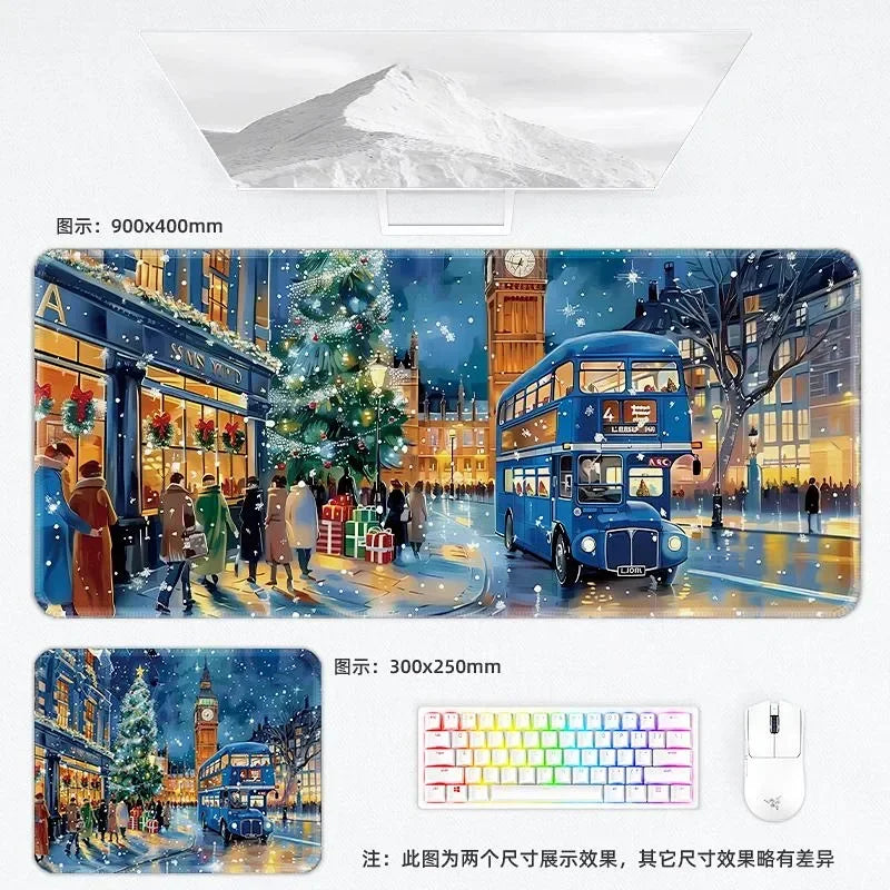 Weihnachtliche XXL PU Leder Schreibtischunterlage - Alfombrilla de ratón con dibujos animados Kawaii para ordenador, teclado y portátil 