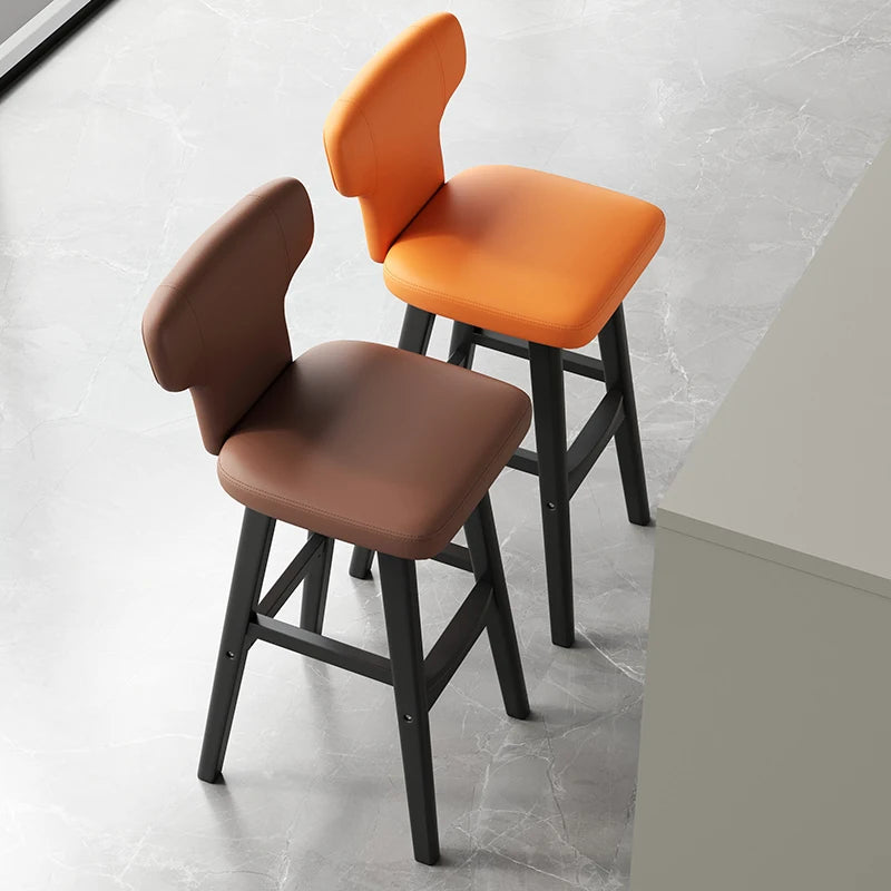 Luxus Barhocker aus Leder & Holz – Moderner minimalistischer Design-Barstuhl im italienischen Stil für Restaurant, Bar & Theke