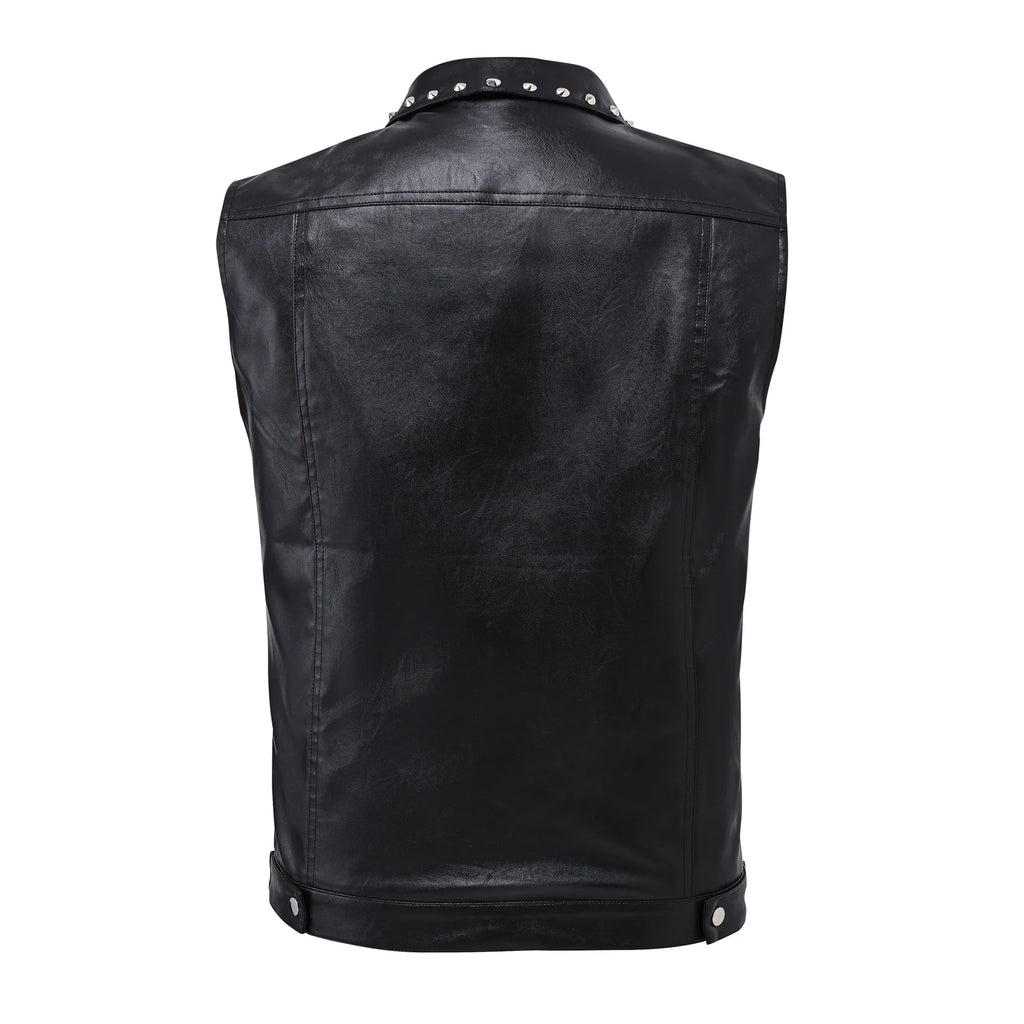 Hombres Lederweste Schwarz – Slim Fit Biker Weste mit Nieten, Turn-Down-Kragen &amp; Knopfleiste für Motorrad &amp; Alltag