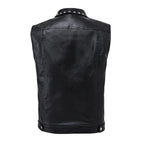 Hombres Lederweste Schwarz – Slim Fit Biker Weste mit Nieten, Turn-Down-Kragen &amp; Knopfleiste für Motorrad &amp; Alltag