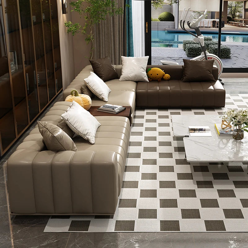 Luxus Lounge Sofa aus Echtleder im nordischen Stil – Kompaktes Designer-Ecksofa mit High-Rebound-Polsterung für modernes Wohnen