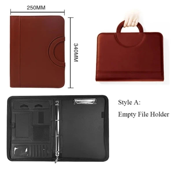 A4 PU-Leder Business Dokumententasche mit Reißverschluss & Taschenrechner – Konferenzmappe mit Griff | Tragbare Aktenmappe & Tablet-Organizer fürs Büro