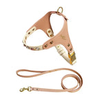 PU Leder Hund & Katzen Geschirr mit Leine – Elegantes Welpen Geschirr-Set mit Ziersteinen für kleine Hunde & Katzen