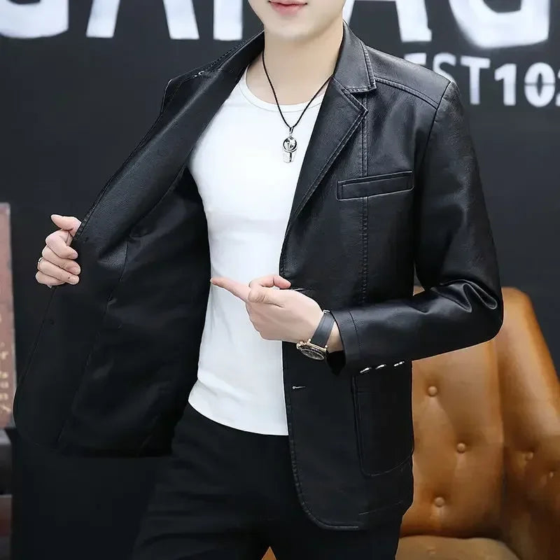 Herren Lederblazer im Korean Style – Eleganter Frühlings- & Herbstblazer für modebewusste Gentlemen