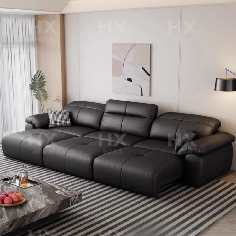 Luxuriöses schwarzes Echtleder Sofa mit Relax- & Schlaffunktion – Modernes Designer Ecksofa & Daybed für stilvolle Wohnzimmer
