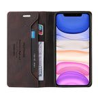 Funda de cuero con tapa RFID de lujo para iPhone - Funda tipo billetera con tarjetas y cierre magnético para iPhone 17 Pro Max, 16e, 15 Plus, 14, 13, 12, 11, XR, 8 y 7 