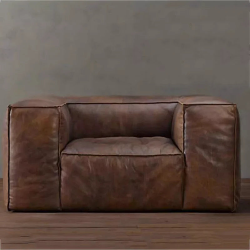 Luxuriöses Leder Sofa für Wohnzimmer – Braunes Designer Sofa im italienisch-nordischen Stil, Lazy Luxury Couch mit weicher Polsterung