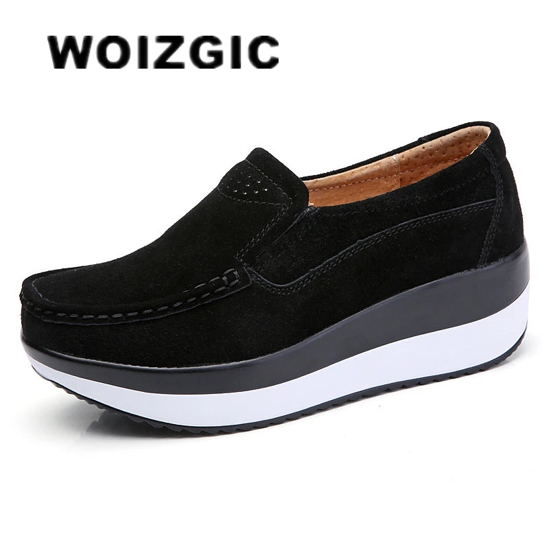WOIZGIC Femmes Appartements aus véritables Rindsleder et Wildleder – Mocassins élégants à enfiler avec plateau, runde Zehen, Office &amp; Casual