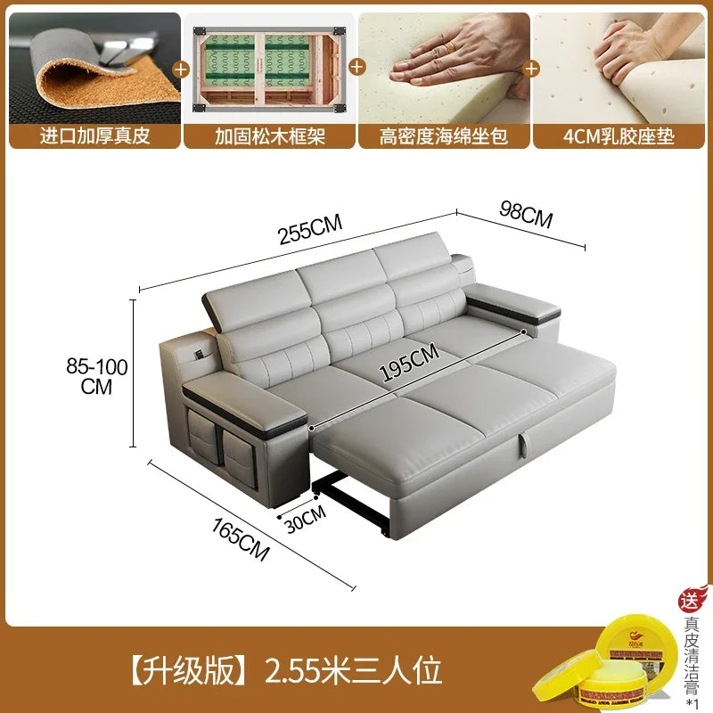 Designer Ledersofa für das Wohnzimmer – Verstellbares, faltbares & modulares Lounge-Sofa aus Echtleder im minimalistischen Design