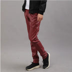 Herren Stretch PU Lederhose im Biker-Stil – Modische Pencil Pants in Gold, Rot, Blau, Schwarz, Weiß & Silber (Gr. 28–40)