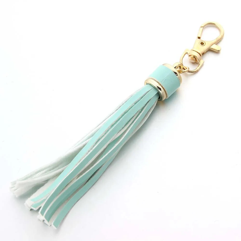 Edler Leder Quasten Schlüsselanhänger mit Karabinerhaken – Eleganter Tassel Keychain & Taschenanhänger in Goldoptik für Damen