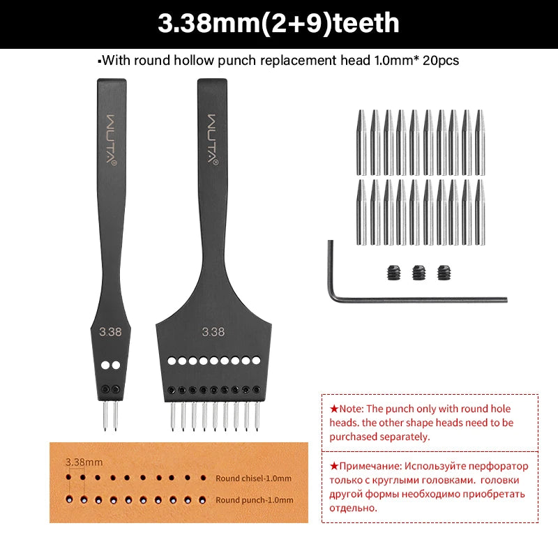 WUTA 3G Plancha para pinchar cuero con Wechselkopf – Professionelles Lederlochwerkzeug aus 4Cr13 Stahl, Austauschbare Chisel- &amp; Punch-Köpfe para bricolaje Lederarbeiten 