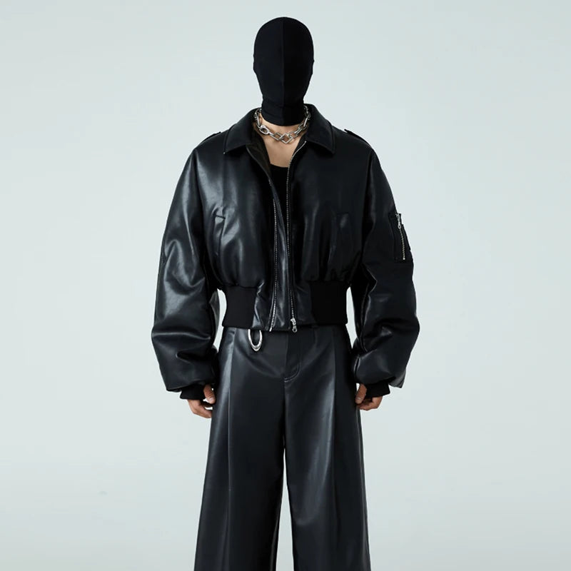 Mauroicardi Herren PU Lederjacke Schwarz – Kurze, warme Designerjacke mit Baumwollfutter & Reißverschluss für Herbst & Winter