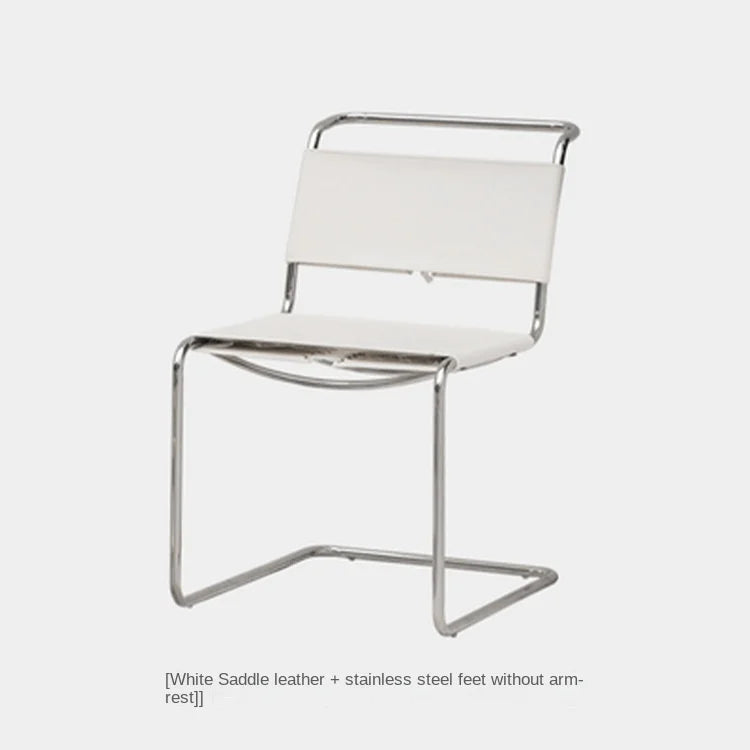 Nordischer Designer-Lederstuhl aus Sattelleder – Moderner Lounge- & Wohnzimmerstuhl mit Edelstahlgestell für Wohnraum, Hotel & Bar