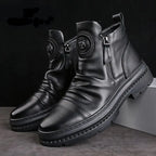 HAOBOYUEQ Herren Motorradstiefel – British Style High-Top PU-Leder Boots mit Rundzehe, Seitenreißverschluss & Plateau