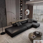 Nordisches Luxus Leder-Ecksofa im minimalistaischen Design – Designer Lounge Sofa aus Rindsleder, modernes Relax-Sofa für Wohnzimmer &amp; Salon