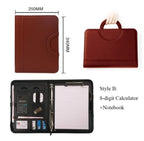 A4 PU-Leder Business Dokumententasche mit Reißverschluss & Taschenrechner – Konferenzmappe mit Griff | Tragbare Aktenmappe & Tablet-Organizer fürs Büro