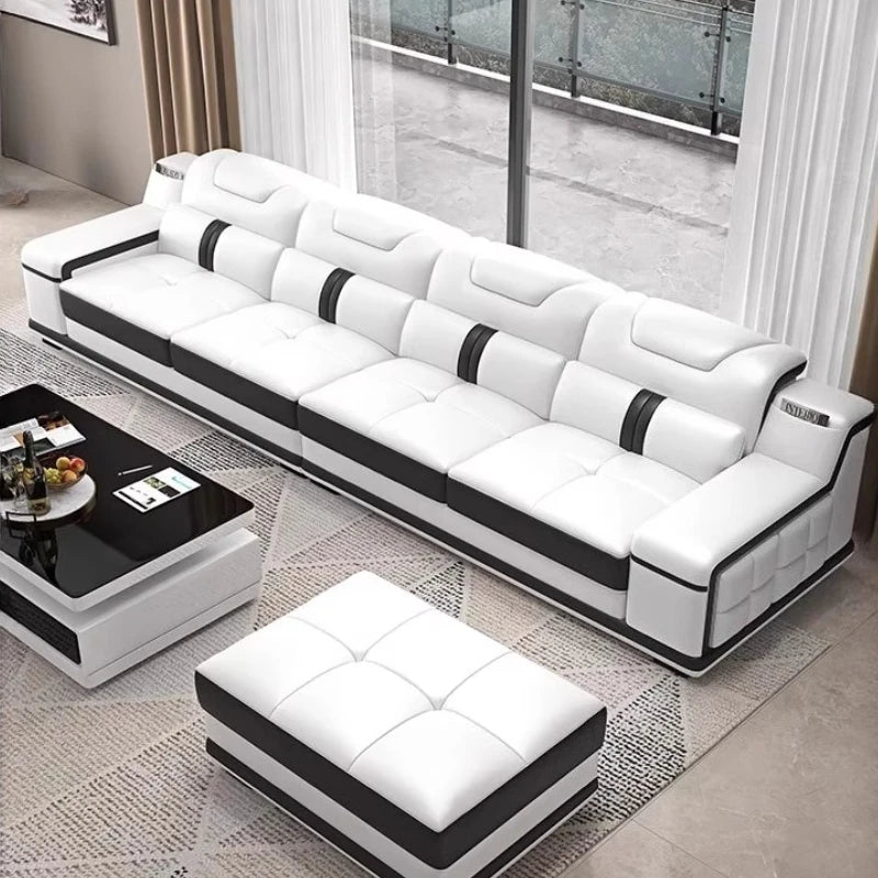 Modernes Luxus Ecksofa en Leder – Canapé multifonctionnel en forme de L, canapé d'immersion design minimaliste pour femmes de style