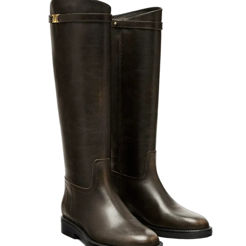 Dames Knight Boots aus véritable Rindsleder – Minimalistische Mid-Calf Lederstiefel mit weichem Schaft &amp; komfortablem Absatz