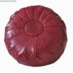 Marokkanischer PU Leder Pouf 58 cm – Handgefertigtes Meditationskissen & Ottoman mit Stickerei, rund, ungefüllt