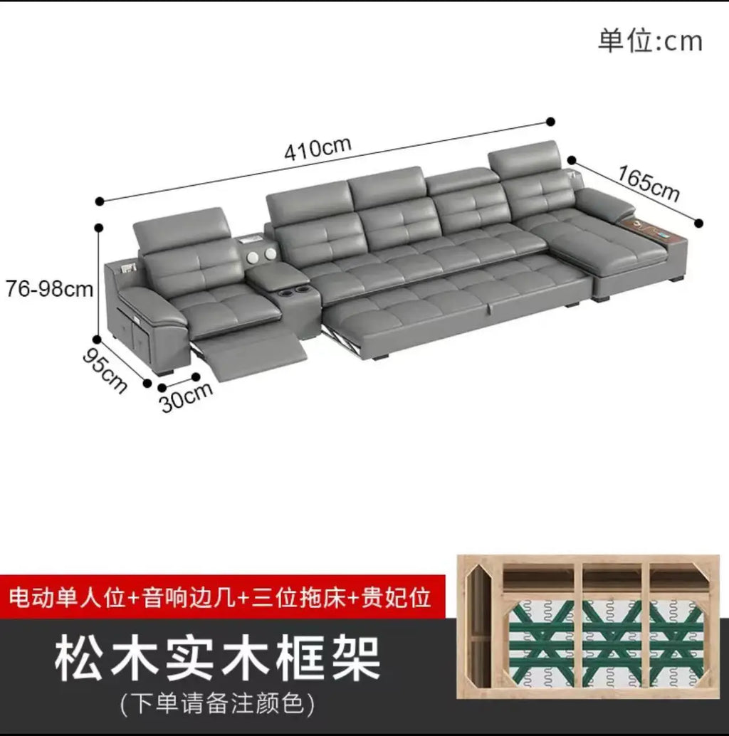Modernes italienisches Leder Sofa mit Stauraum & elektrischer Funktion – Platzsparendes Kombinationssofa für kleine Wohnungen, elektrisch verstellbar