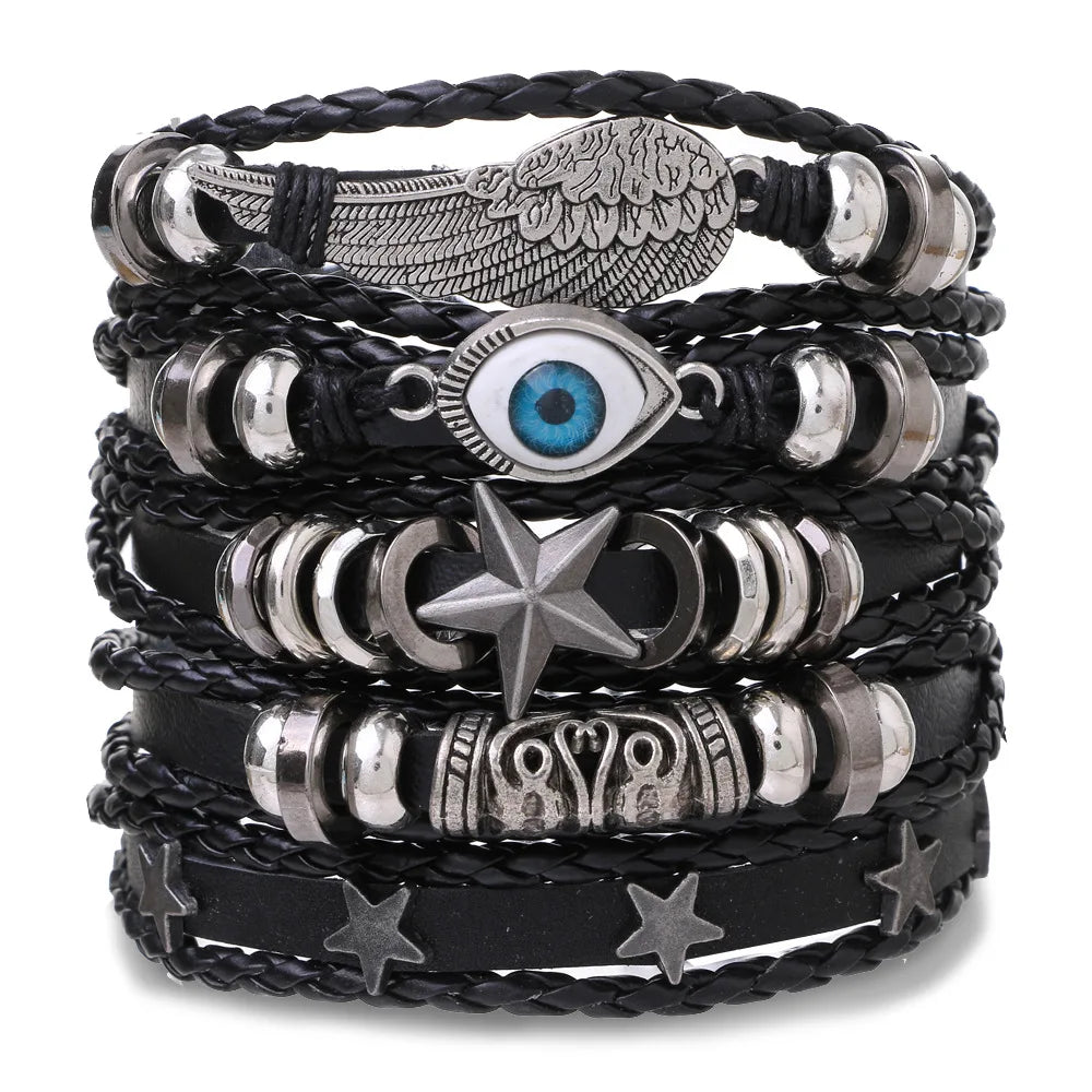 Viking Lederarmband mit Totenkopf – Verstellbares Herren- & Unisex Armband im Neo-Gothic Stil, Geflochtenes Lederarmband