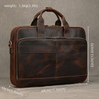 Luufan Herren Leder-Aktentasche - Maletín de cuero Vintage Crazy Horse para portátil de 15,6", bolso bandolera grande para negocios