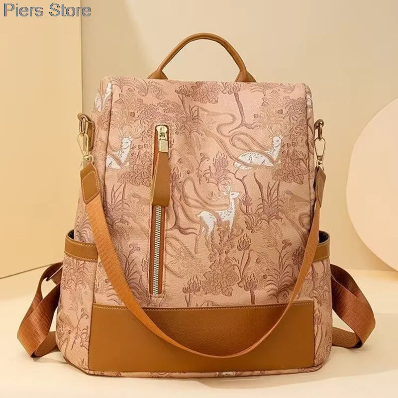 Großer Damen Rucksack aus weichem Lederlook – Modischer Softback Studentinnen-Rucksack mit viel Stauraum