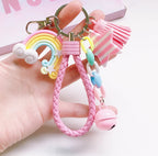 Süßer Regenbogen-Schlüsselanhänger aus Leder – Geflochtener Quasten-Keychain mit Herz, Stern &amp; Glöckchen, verspieltes Taschen-Accessoire für Frauen &amp; Mädchen