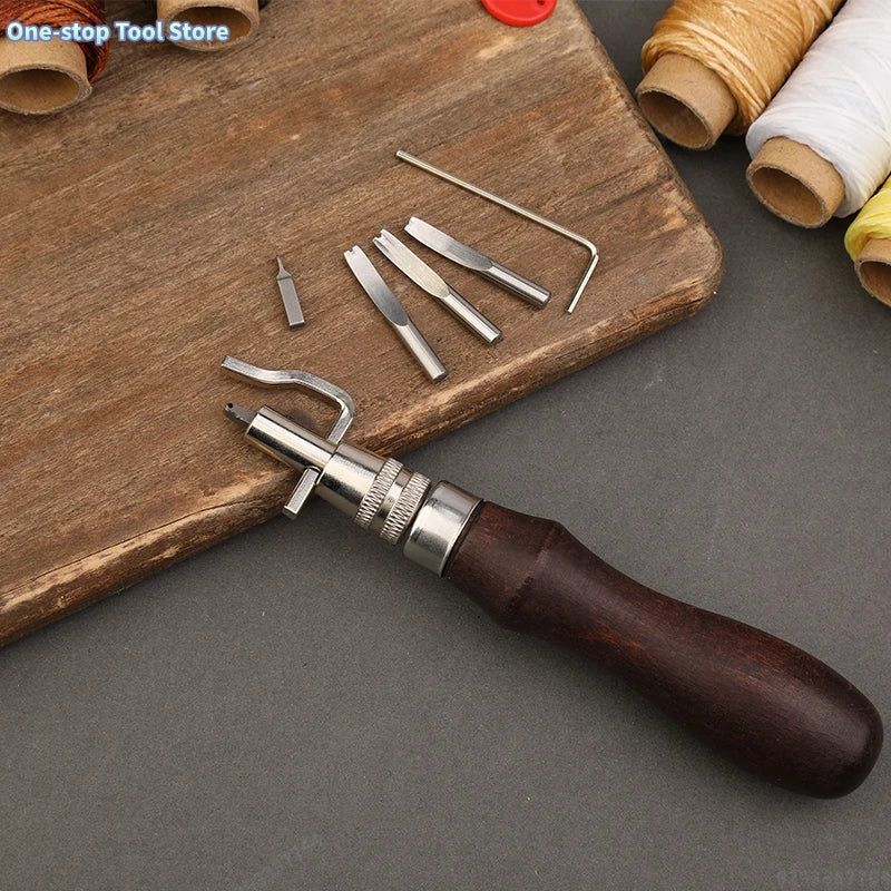 Leder Näh- &amp; Werkzeugset - Kit de reparación y costura para manualidades de cuero con gewachstem Faden, Ahle &amp; Groover para aficionados y profesionales 