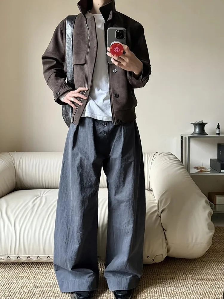 Mauroicardi Herren Faux Suede Lederjacke Braun – Kurze, weiche Designerjacke mit Umlegekragen & Reißverschluss für Frühling & Herbst