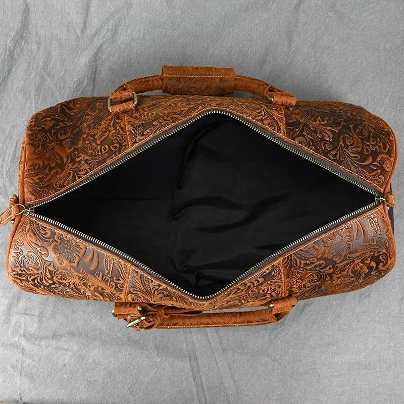 Vintage Reisetasche aus echtem Leder 52 cm - Große Crazy Horse Cowhide Travel Duffle mit Schultergurt, hochwertige Wochenendtasche für Herren 