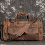 LEATHFOCUS Herren Leder Reisetasche Vintage – Große Crazy Horse Travel Bag aus vollnarbigem Rindsleder, Business- &amp; Weekender Tasche Braun