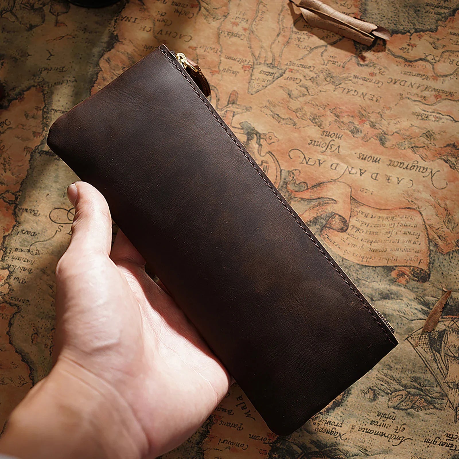 Handgefertigtes Vintage Leder Stifteetui mit Reißverschluss – Echtes Leder Pen Case für Büro, Schule & Reisen