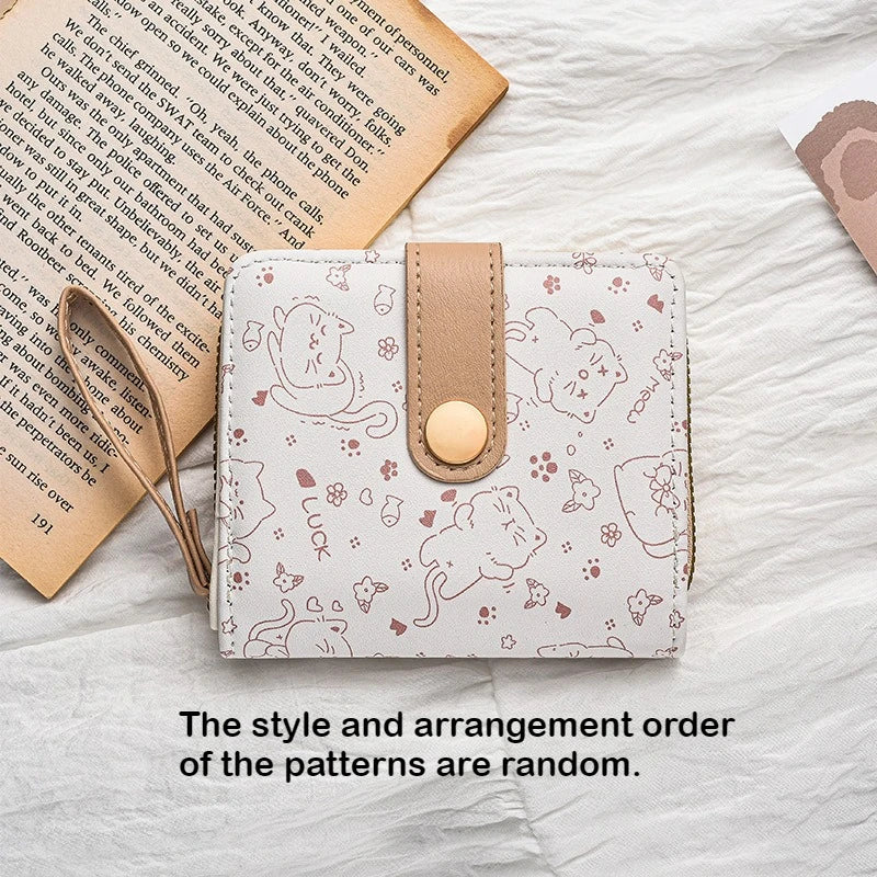 Japanische Cute Cat Damen Geldbörse – Kurze Studentinnen-Wallet mit Zipper, Kartenfächern und Münzfach