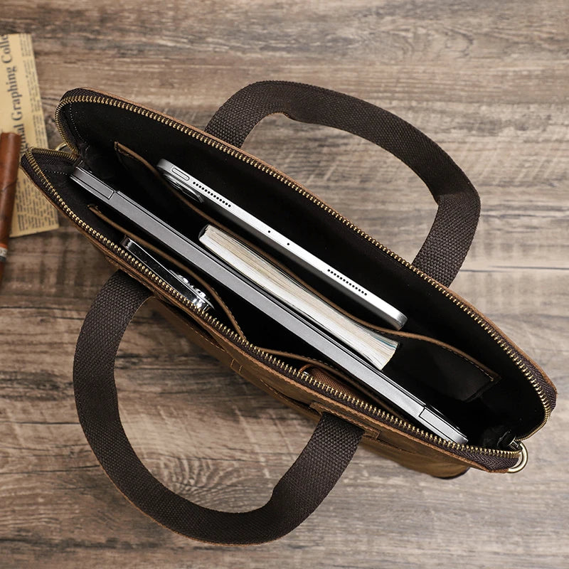 CONTACT’S Herren Leder-Aktentasche – Vintage Messenger Bag für Laptop & MacBook 13–16"