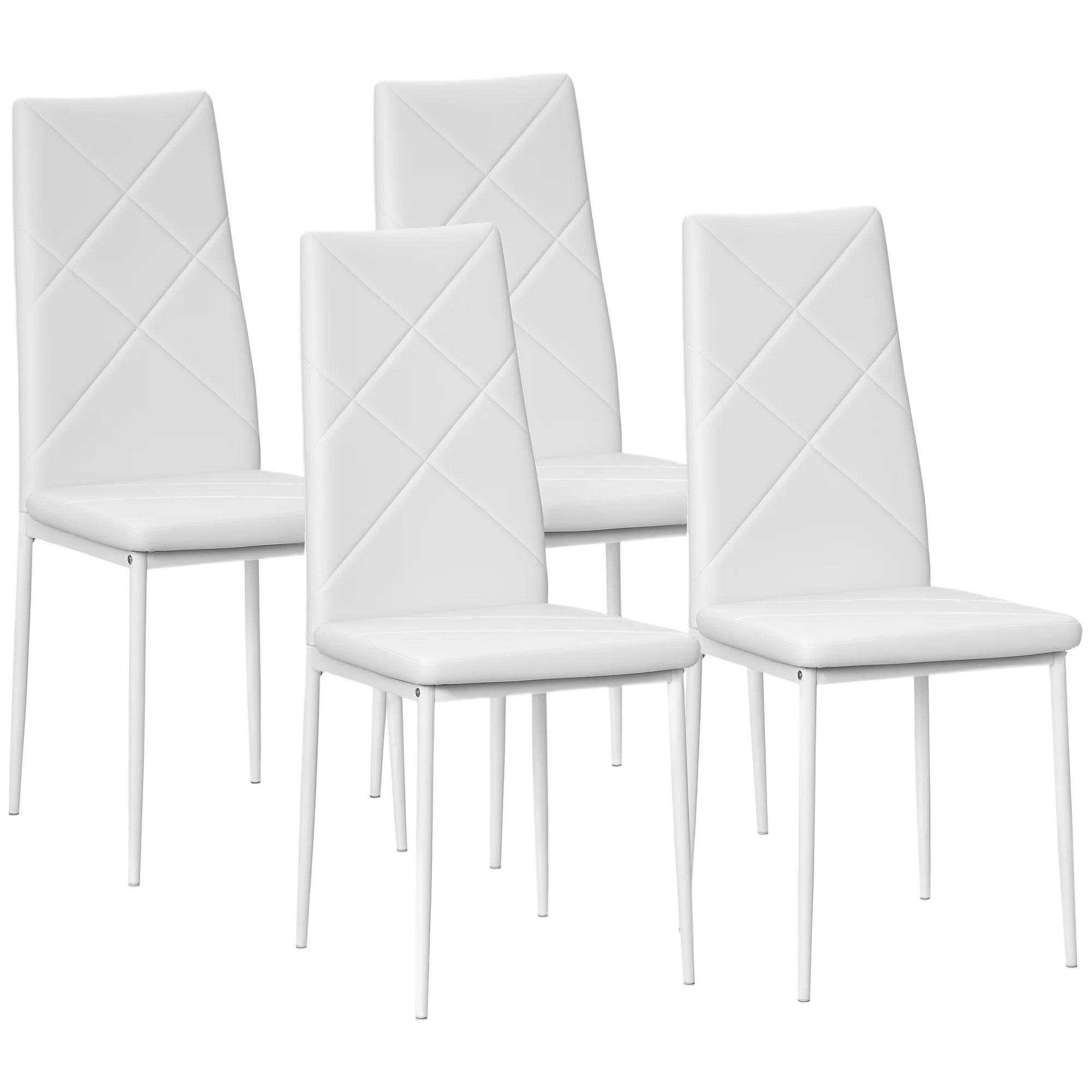 HOMCOM Set aus 4 Esszimmerstühlen aus Kunstleder – Gepolsterte Dining Chairs mit hoher Rückenlehne & Metallbeinen, Weiß, 41 × 50 × 97 cm