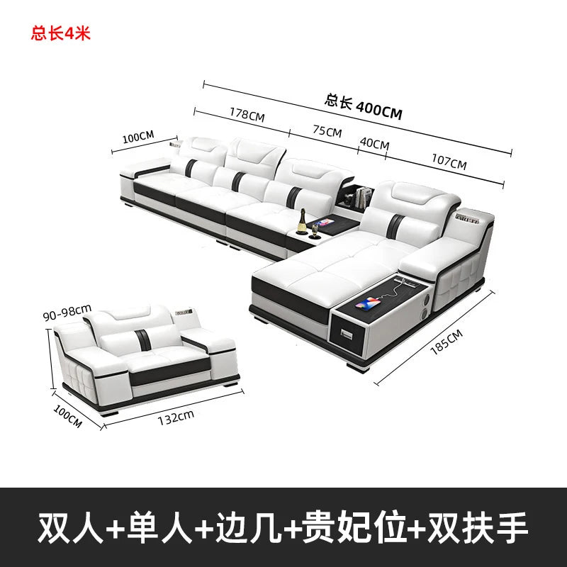 Modernes Luxus Ecksofa en Leder – Canapé multifonctionnel en forme de L, canapé d'immersion design minimaliste pour femmes de style