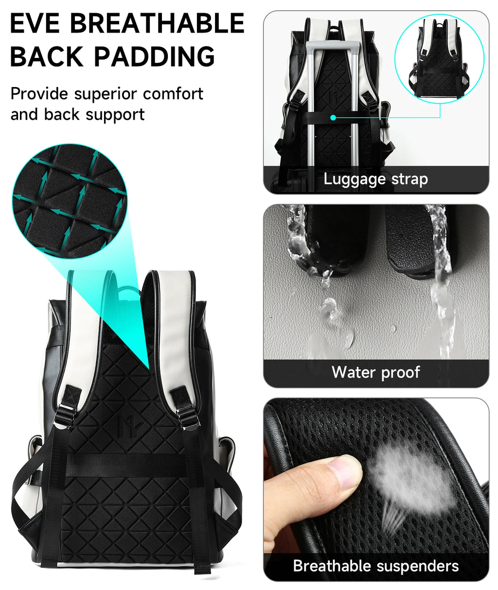 MATE ELAN PU-Leder Laptop-Rucksack – Wasserdicht, Flip-Top, 15,6 Zoll, Casual Reise- & Schulrucksack für Herren & Damen