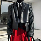 INCERUN Herren PU-Leder Blazer 2025 – Estilo coreano Sakko mit asymmetrischem Saum, elegante blazer informal y de oficina en S-5XL 