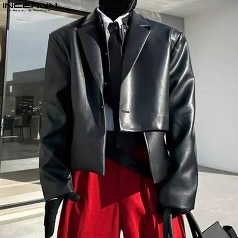 INCERUN Herren PU-Leder Blazer 2025 – Korean Style Sakko mit asymmetrischem Saum, eleganter Casual & Office Blazer in S–5XL