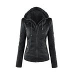 Liva Girl Damen PU Lederjacke 2025 – Basic Motorradjacke mit Kapuze, wetterfeste Kunstleder Winterjacke mit Reißverschluss