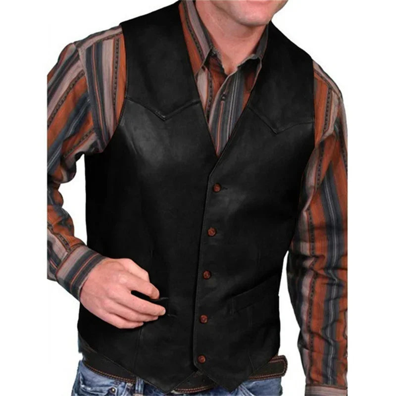 Herren Lederweste im Vintage-Stil – Motorrad Weste mit V-Ausschnitt, Western & Steampunk Look, Casual Gilet bis Größe 5XL