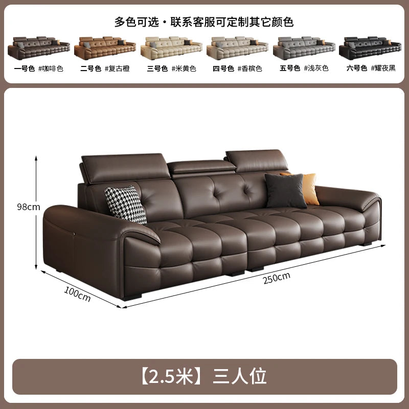 Italienisches modernes Ledersofa für das Wohnzimmer – Minimalistisches Relax Sofa aus echtem Leder mit Latex-Polsterung