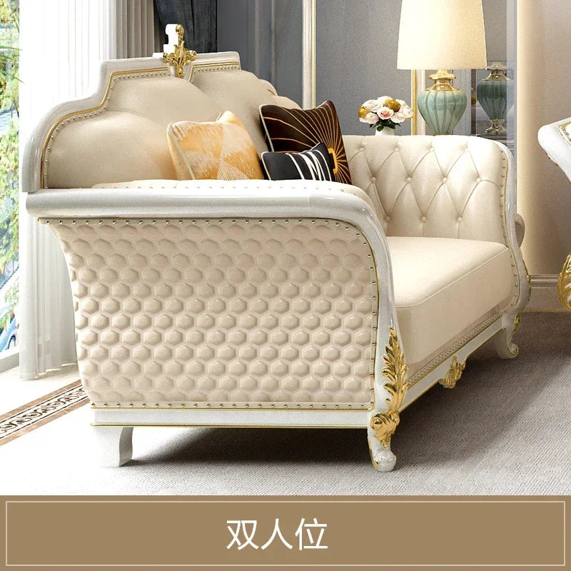 Amerikanisches Luxury Leder Sofa 1-2-3 Kombination – Elegantes Ecksofa aus Echtleder mit Massivholzrahmen für stilvolle Wohnzimmer & Villen